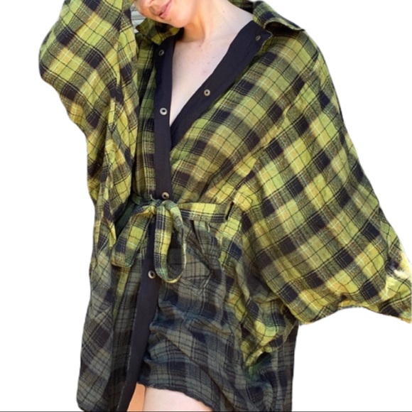 Free People / WE THE FREE You Wish XS Black Plaid Ombre Slouchy Dress | Jacket - Picture 4 of 7